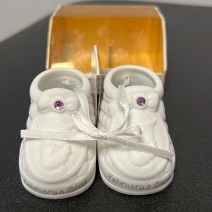 Precious Moments “Birthstone Porcelain Baby Shoe Ornament (February’s Child)”